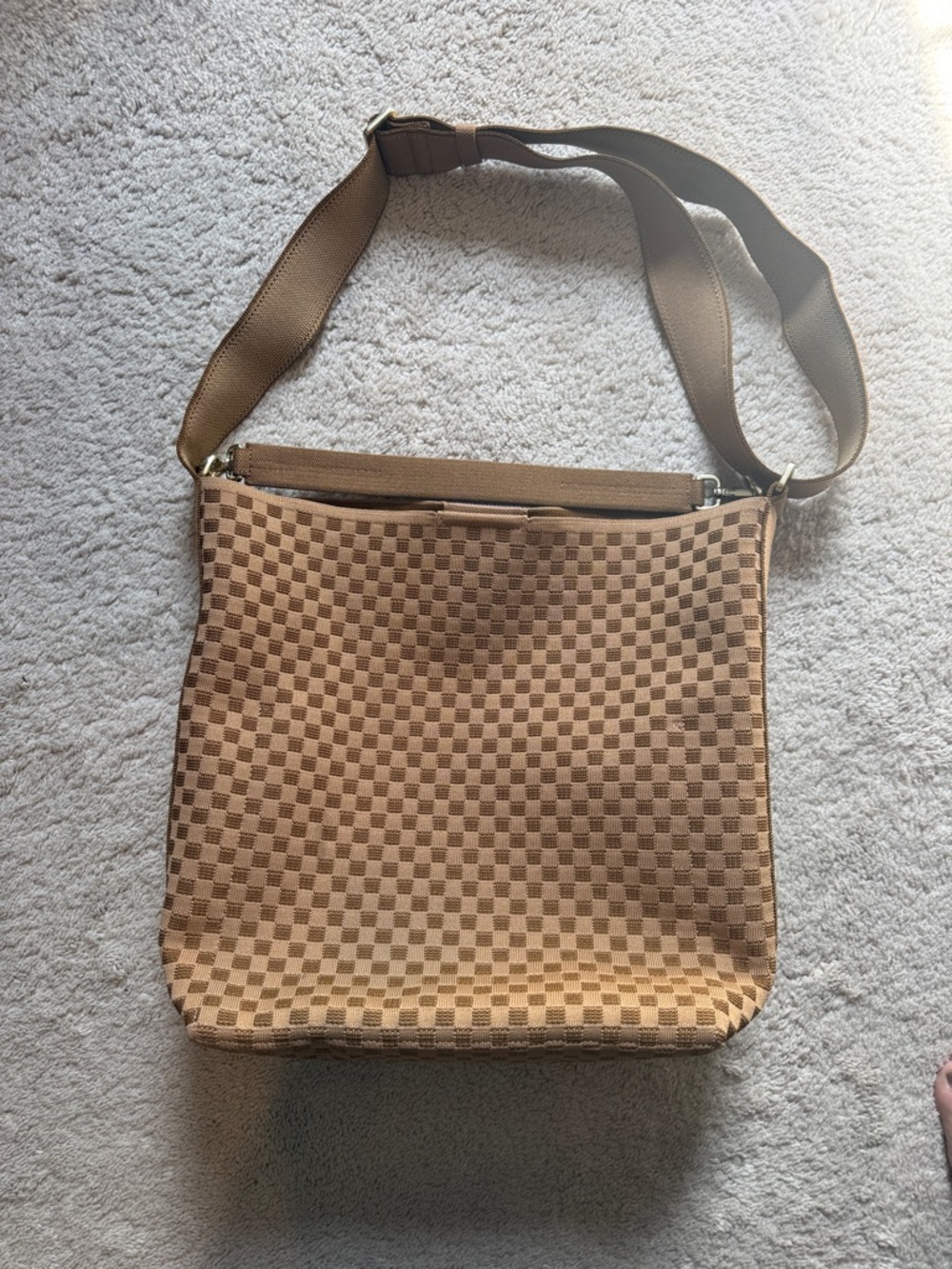 Rothy's Beige Checkered Crossbody Tote with Wide Strap